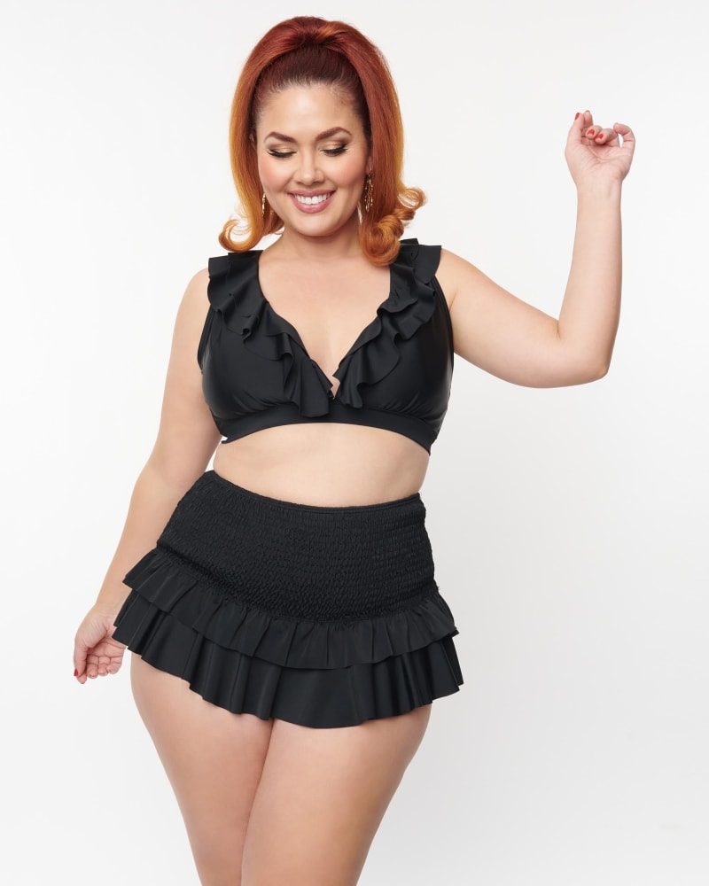 Black ruffle bathing suit bottoms discount